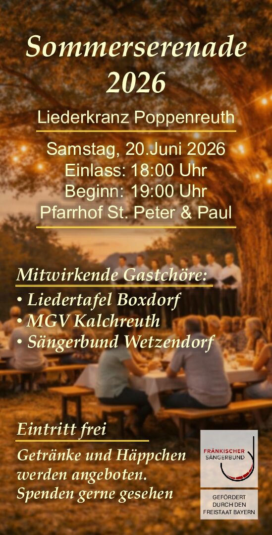 Sommerserenade Liederkranz Poppenreuth 20. Juni 19 Uhr